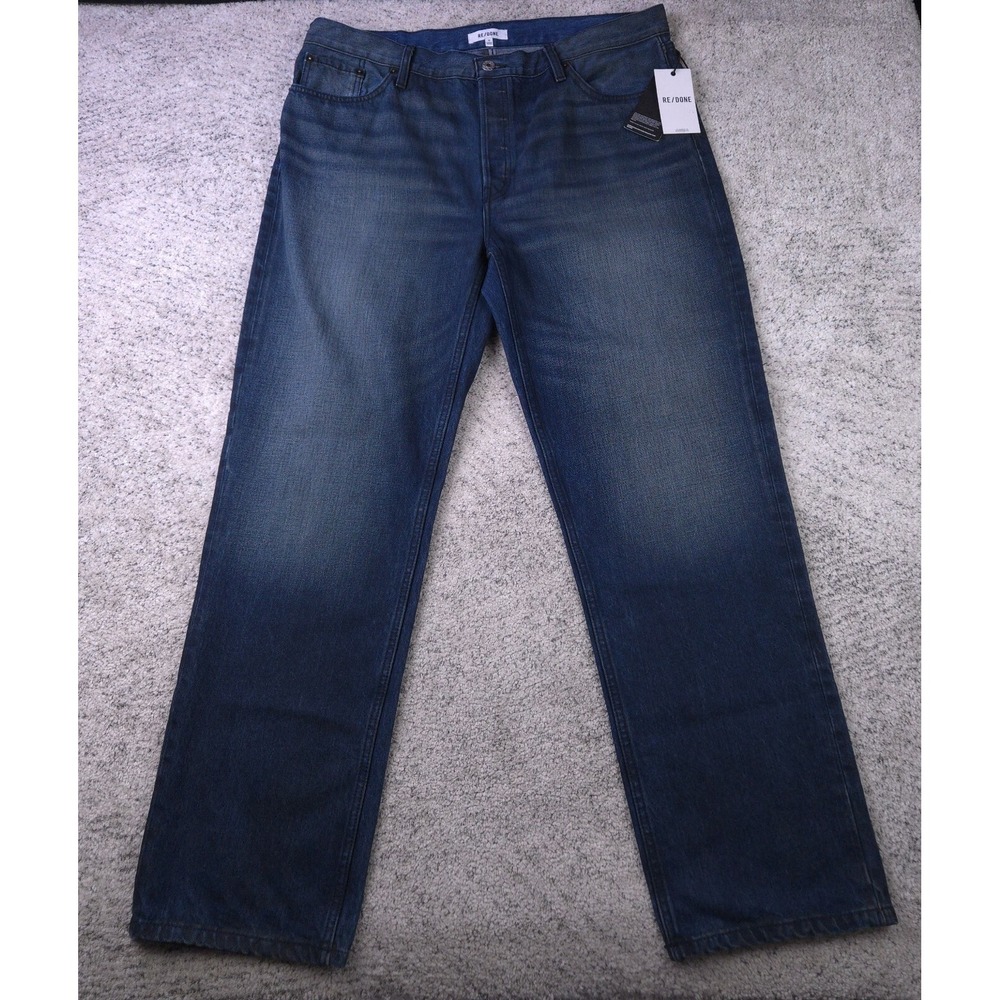 RE DONE Jeans Womens 32 40x34 Loose Long Baggy Straight Distressed Midnight NWT